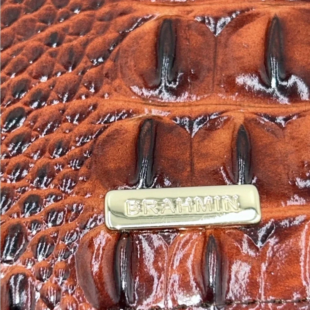Brahmin credit card wallet red opal Melbourne croc-embossed leather
